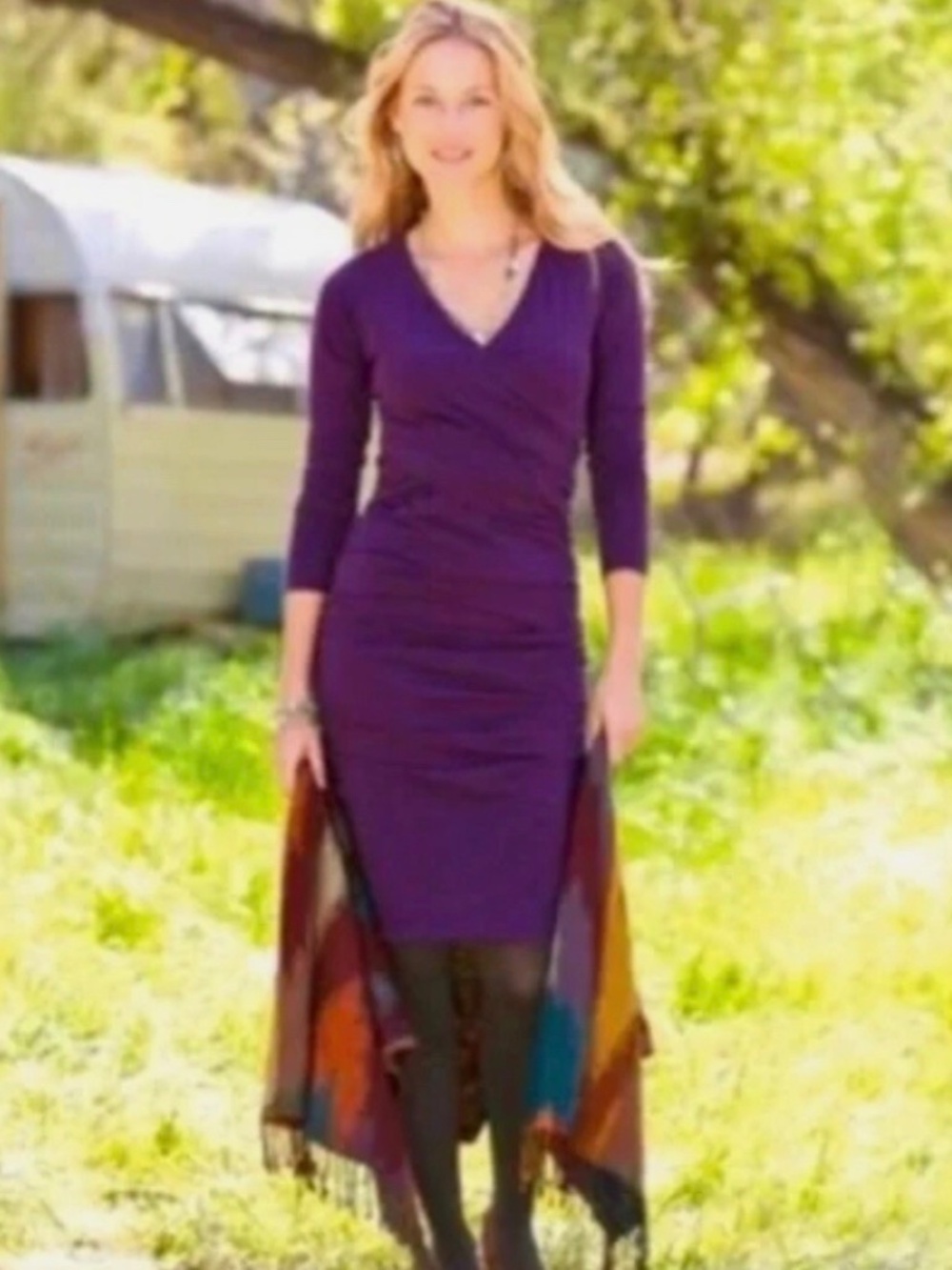 Sundance Eternal Compliments Ruched Plum Purple lined dress S flattering bodycon